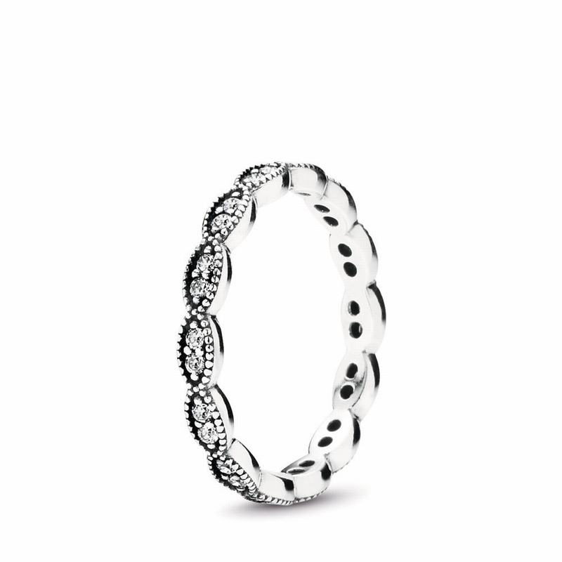 Pandora Sparkling Leaves Stackable Ring Ireland - Sterling Silver/Cubic Zirconia - 958314PLU